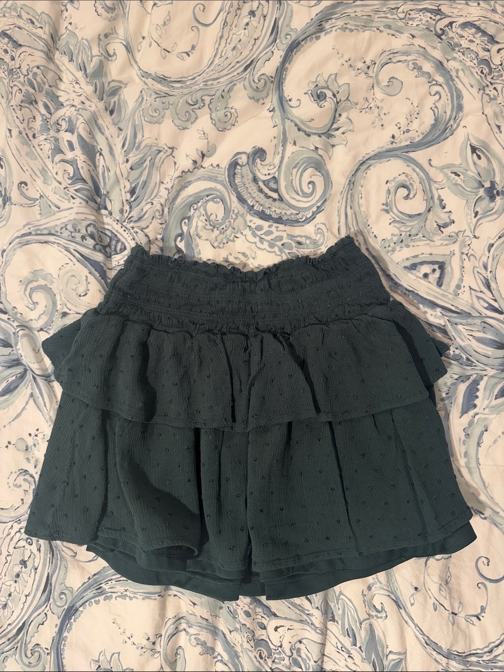 Altar'd State Dark Sage Tiered Swiss Dot Mini Skirt
